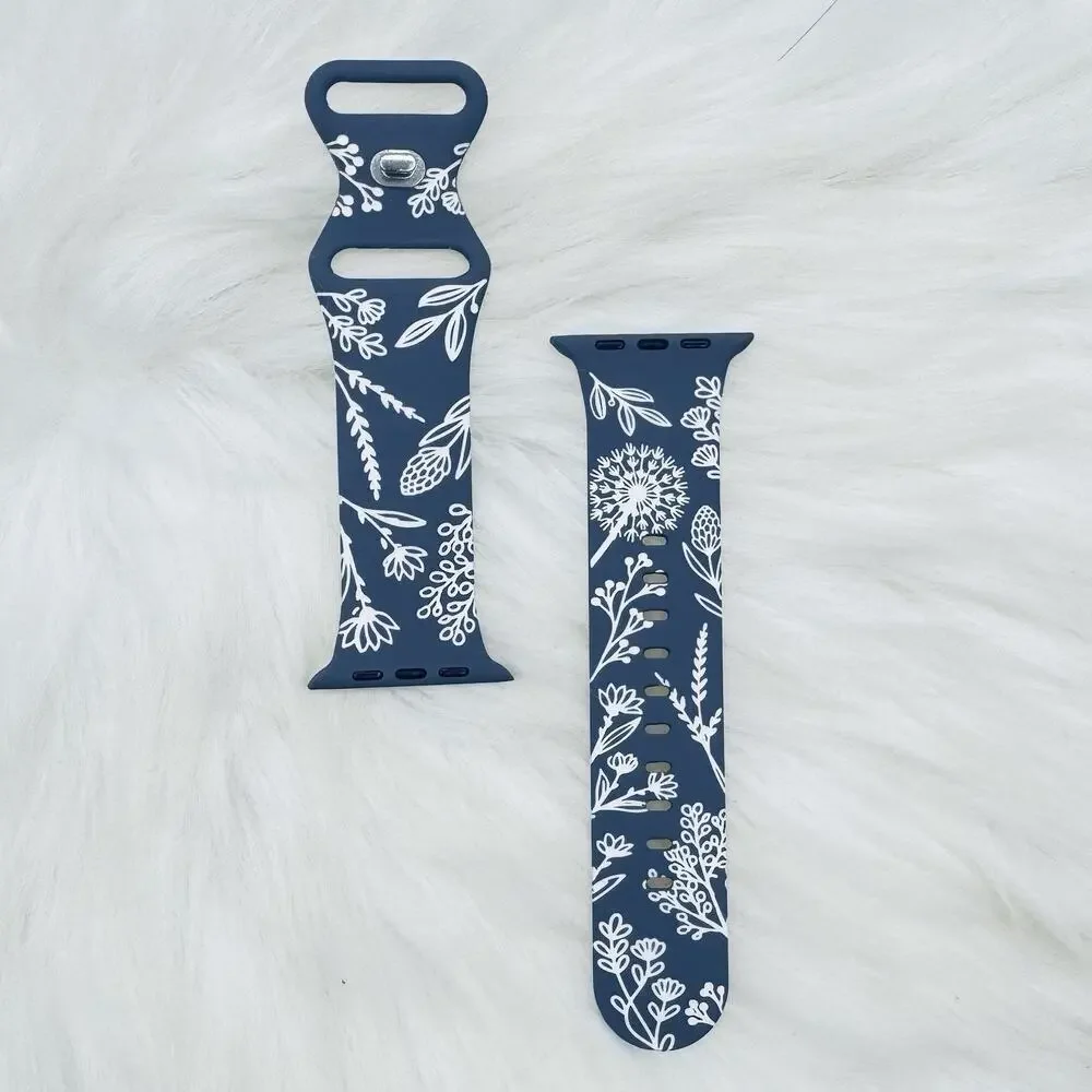 New blue & white Floral Watch Bands For Apple Watch Series 42mm 44mm 45mm 49mm